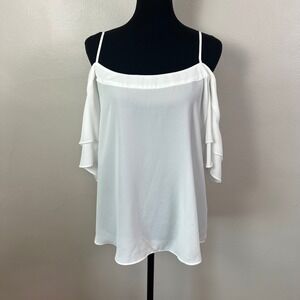 New York & Company Off-the-Shoulder Top Ruffle Sleeve Blouse White XL